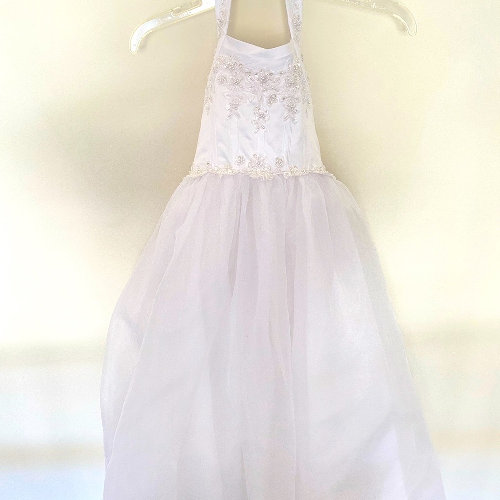 Little Girl Size 7 White Communion Formal Dress